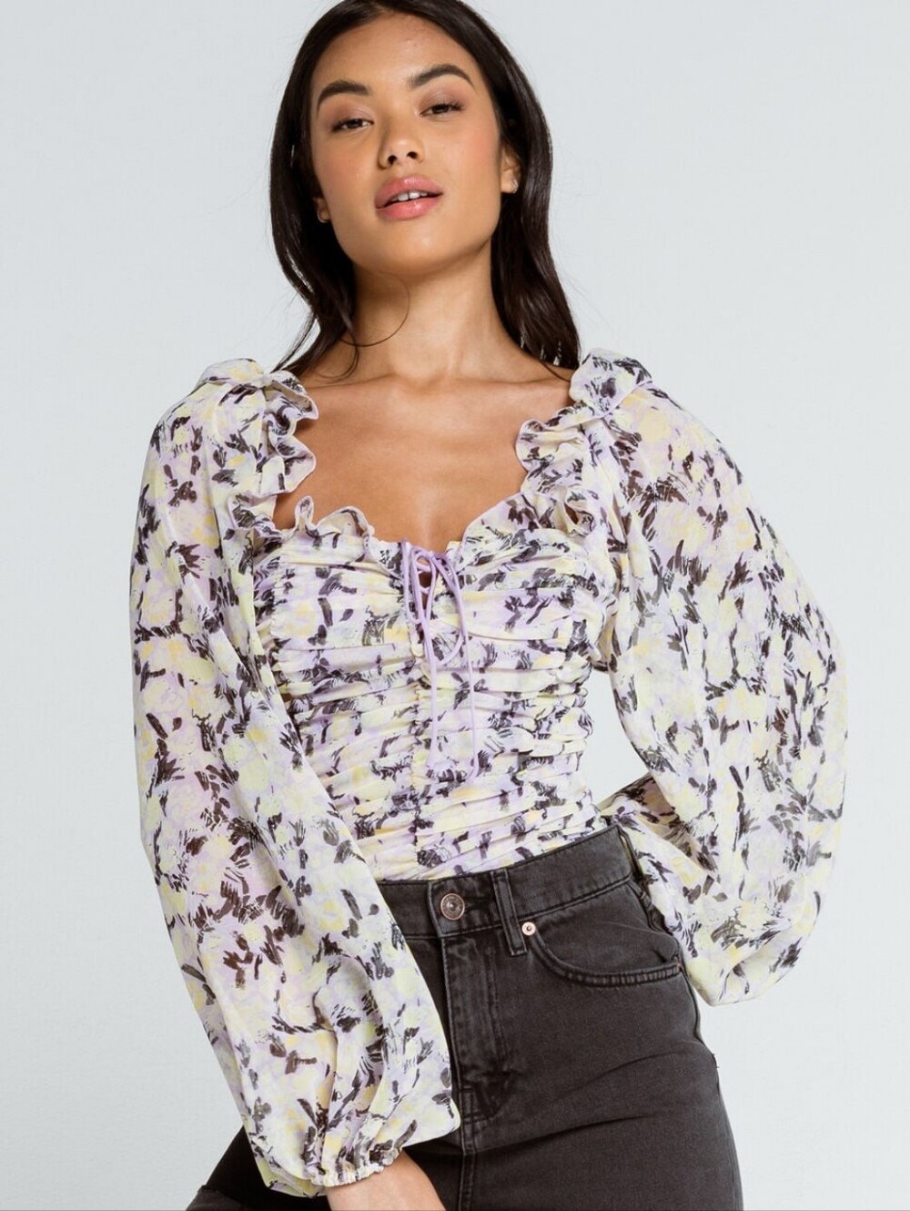 Free People Mabel Printed Blouse in Lilac Combo